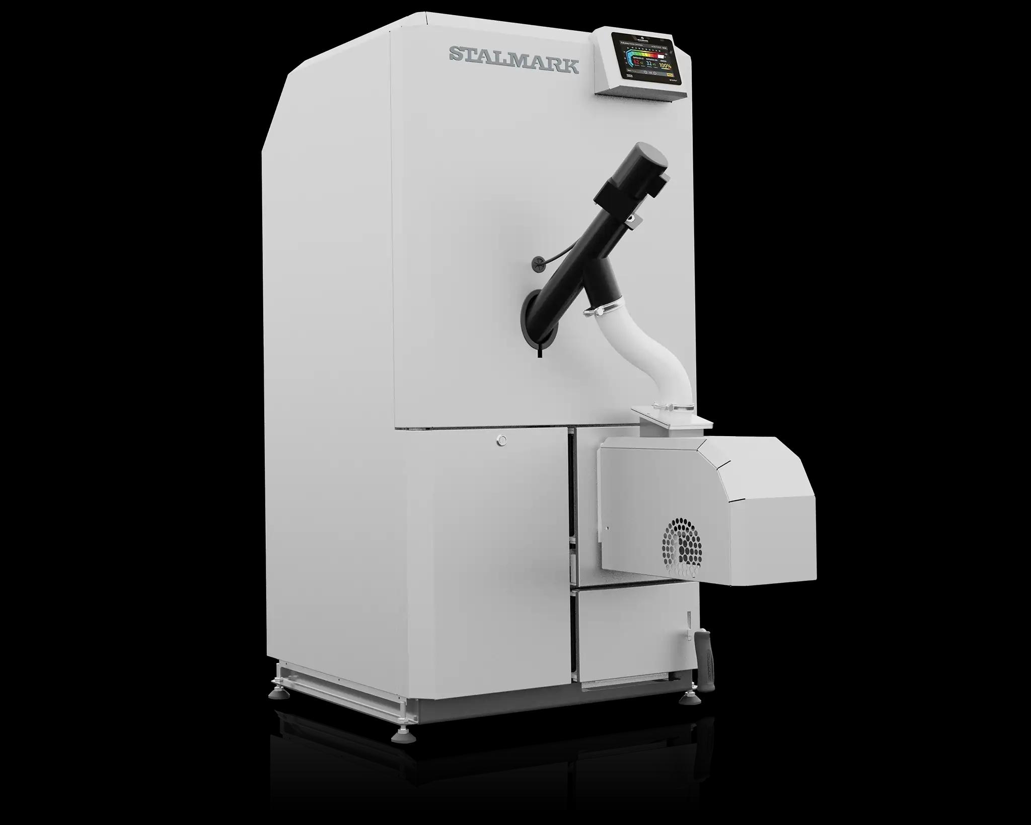 prawy przód kompaktowy kocioł centralnego ogrzewania na pellet Stalmark Eko Box II - często mylony z piecem CO