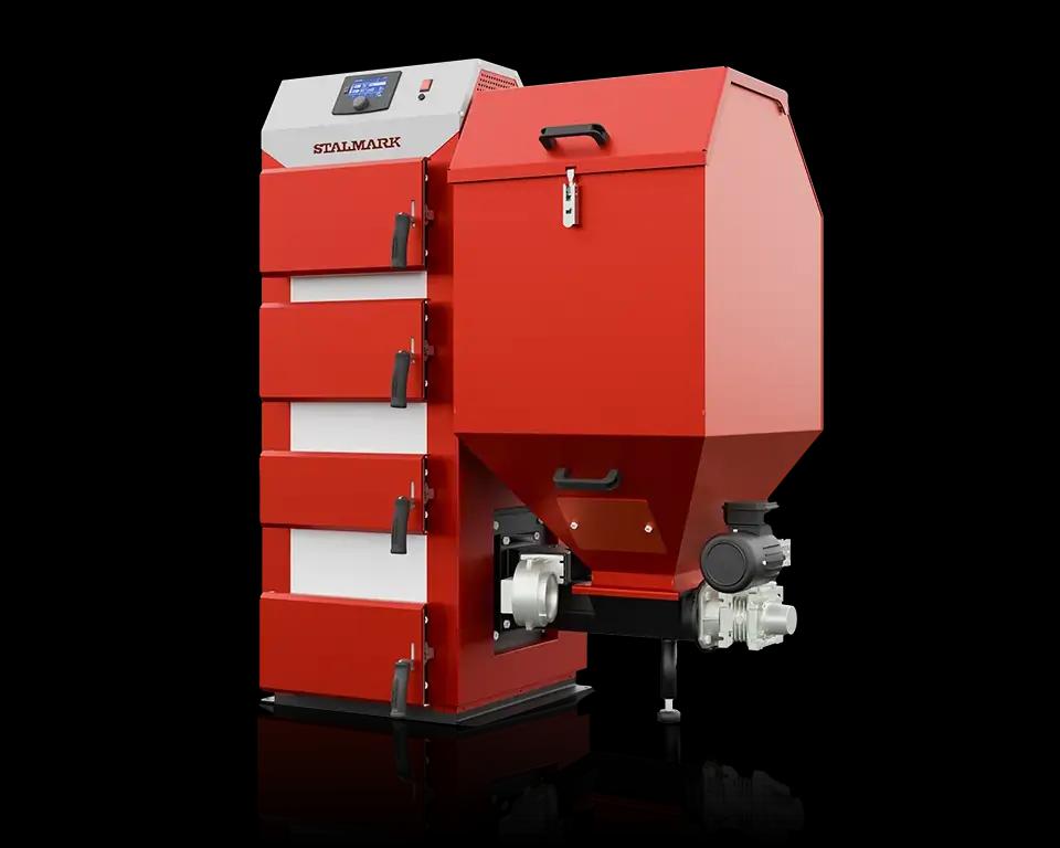 lewy przód kotła Stalmark Eko Vegas na ekogroszek z automatycznym podajnikiem