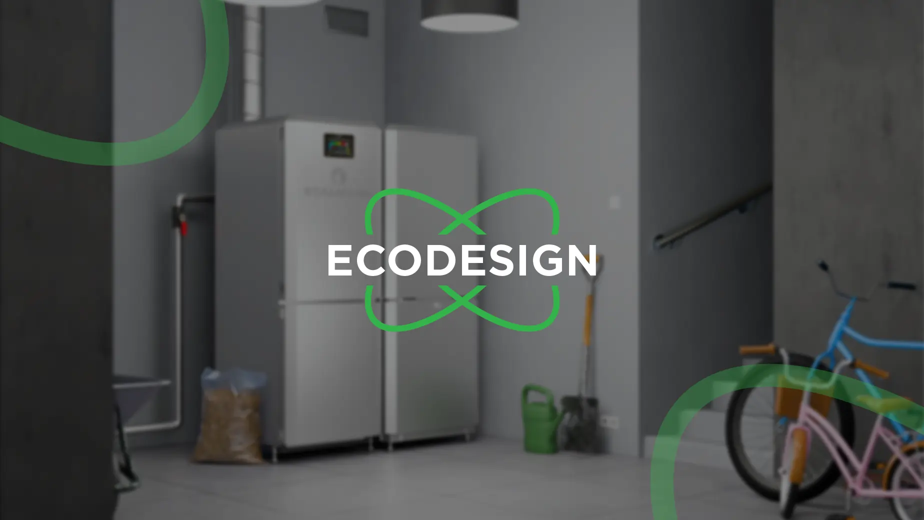 Certyfikat Ecodesign na tle nowoczesnej kotłowni z wydajnym piecem na pellet Stalmark